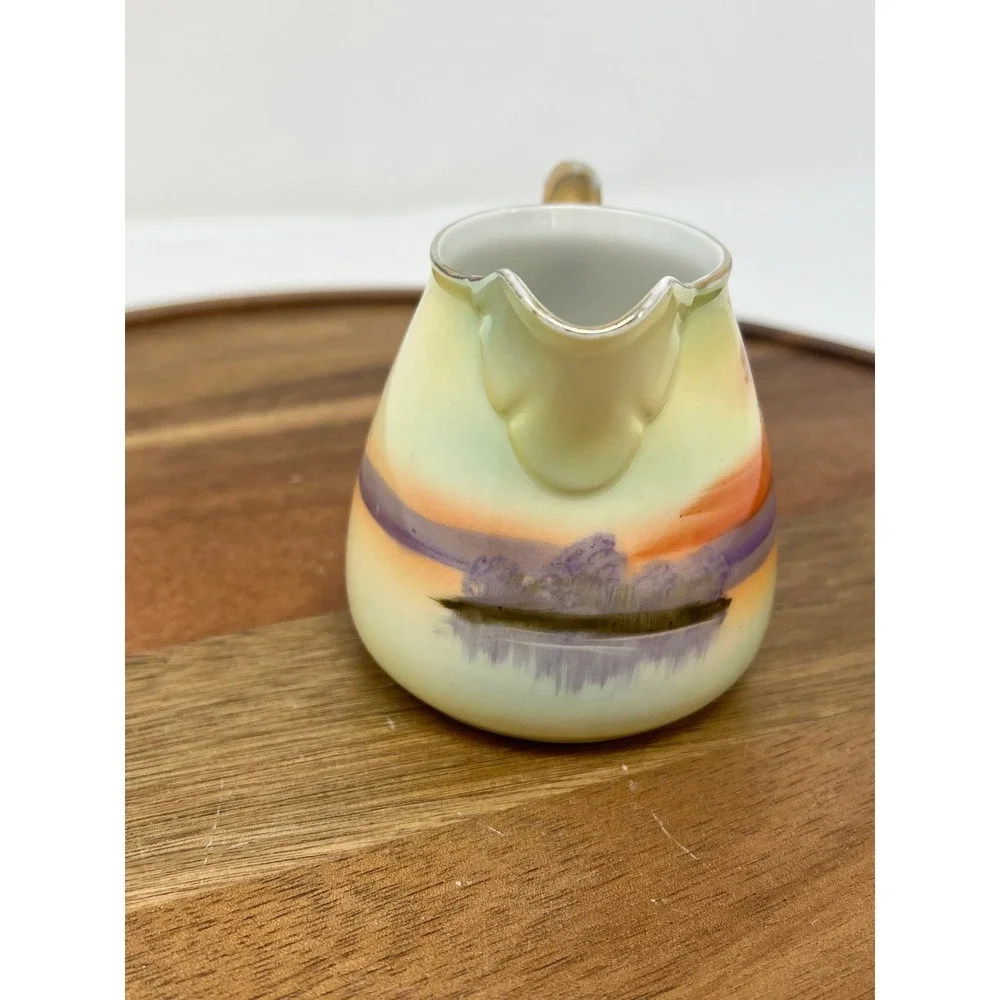 Vintage Hand‎ Painted Sugar Bowl Creamer Set Landscape Scene
